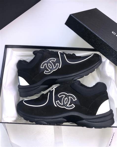 black and silver chanel sneakers|chanel black sneakers reflective.